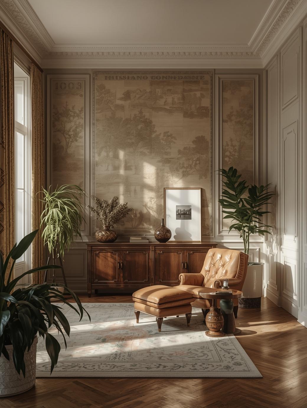 Klassischer Wohnraum mit Kunst